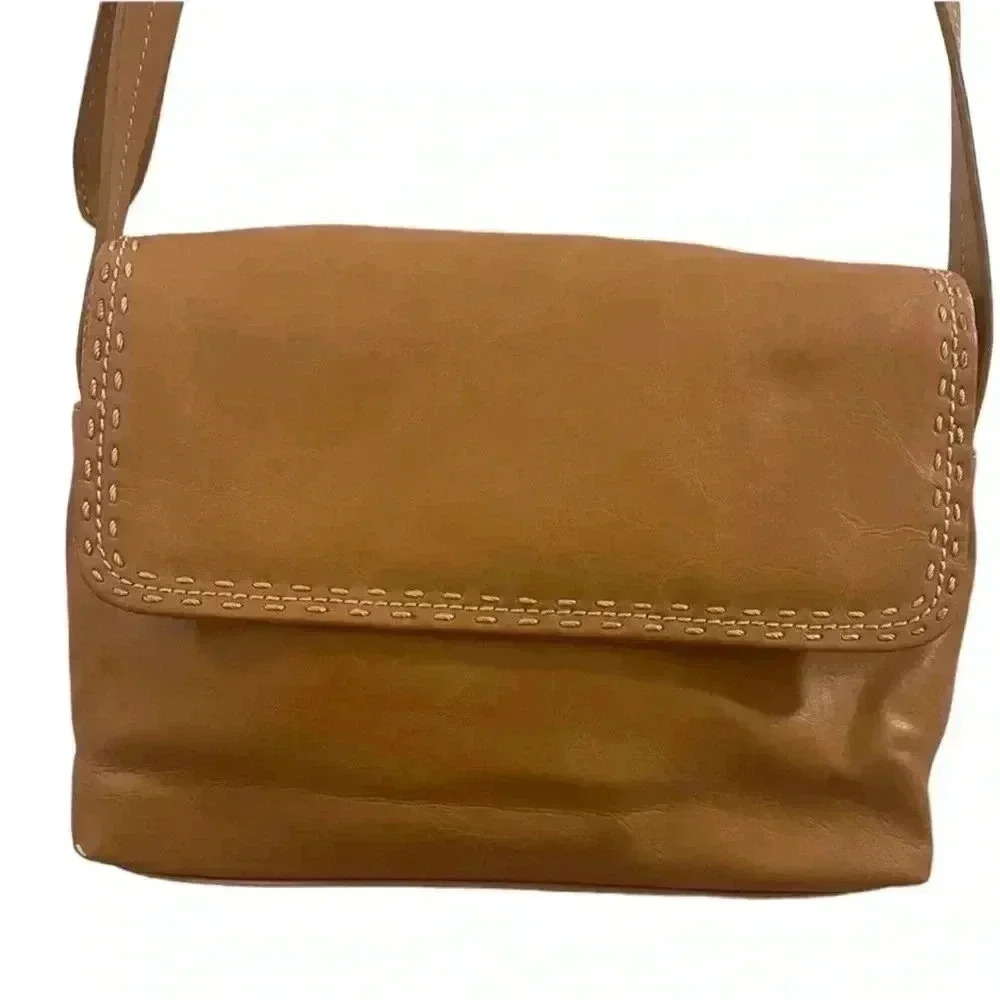 Relic cognac vegan leather contrast stitch adjustable strap shoulder bag purse